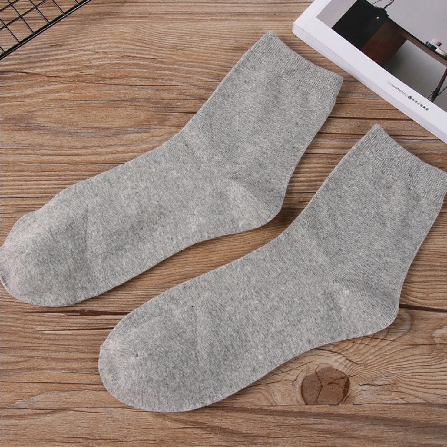 1pair Men's Plain Color Crew Socks