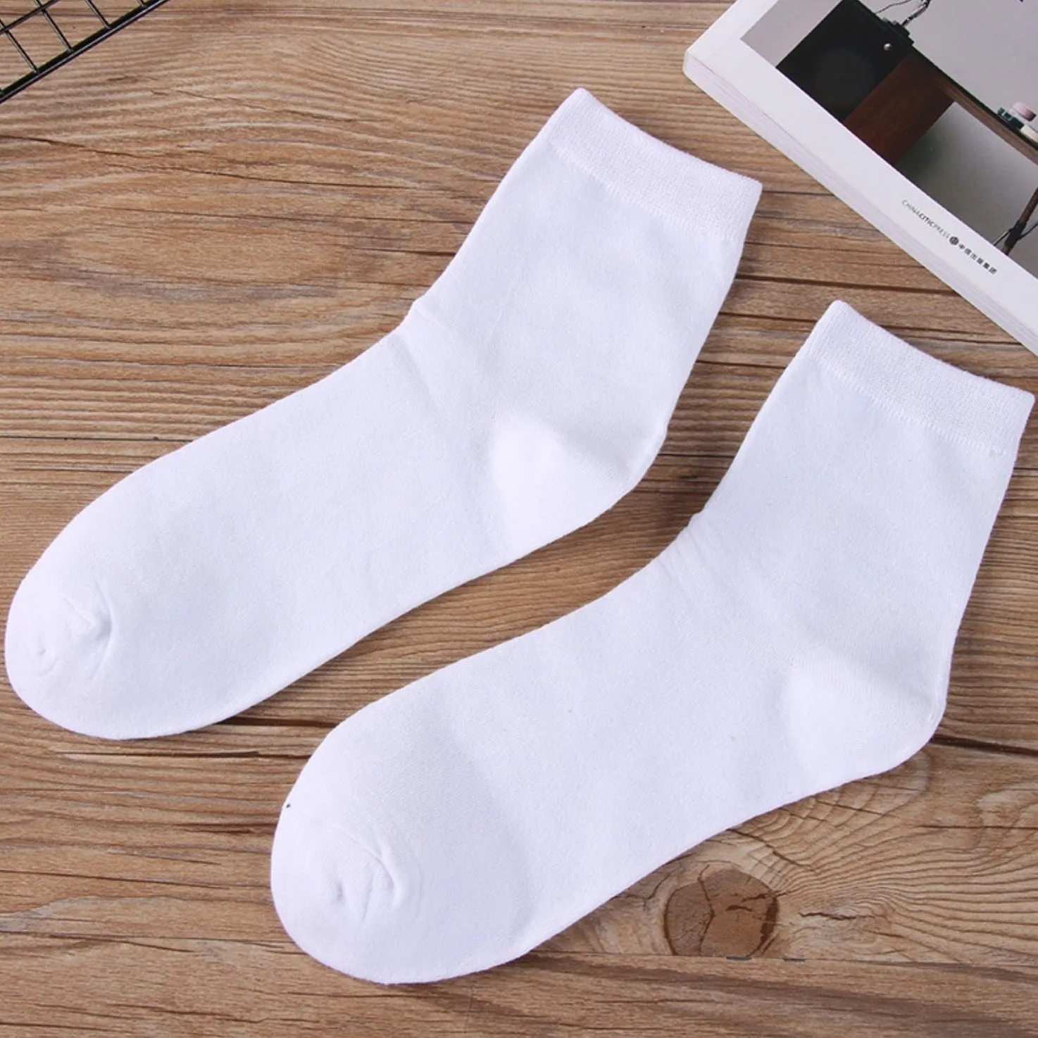 1pair Men's Plain Color Crew Socks