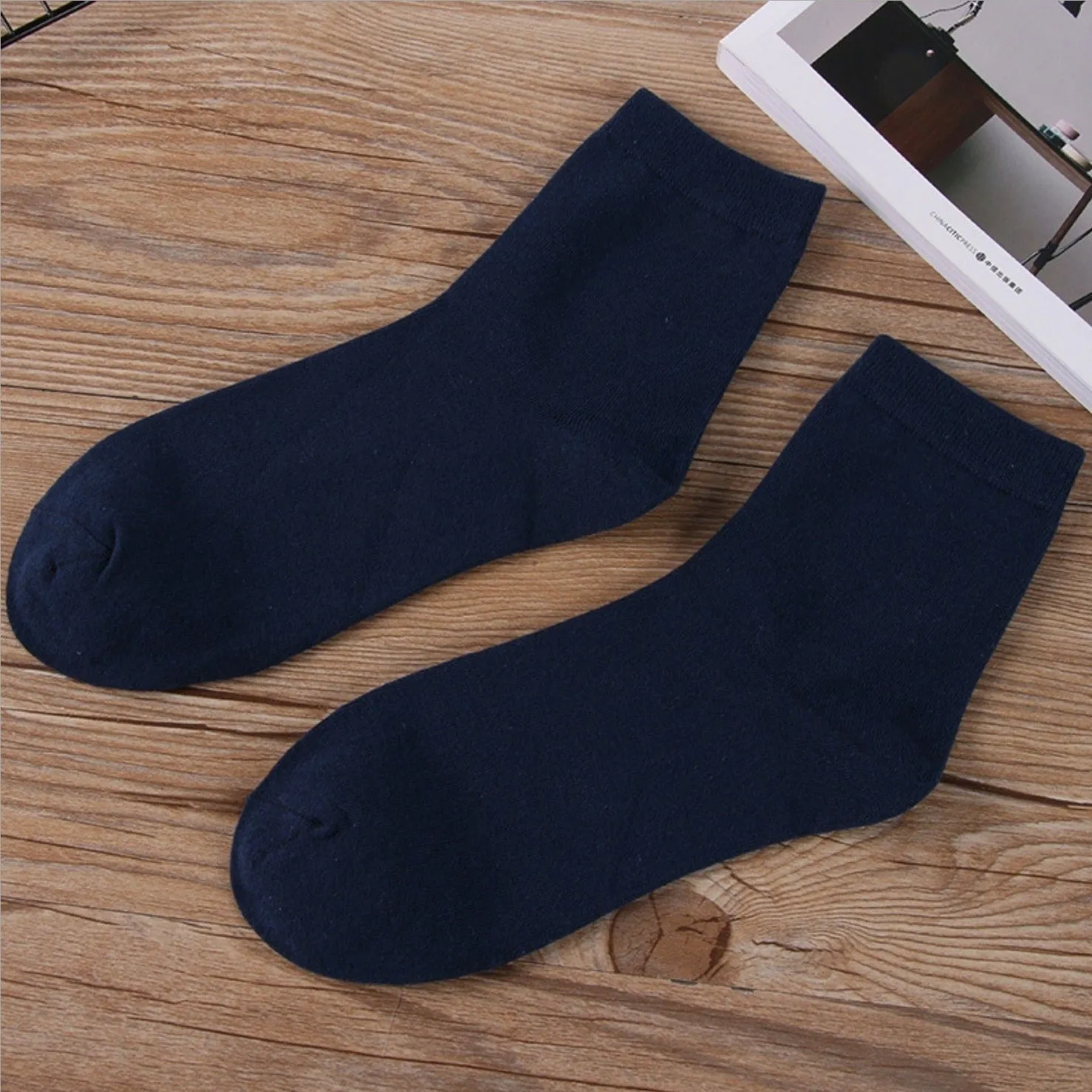 1pair Men's Plain Color Crew Socks