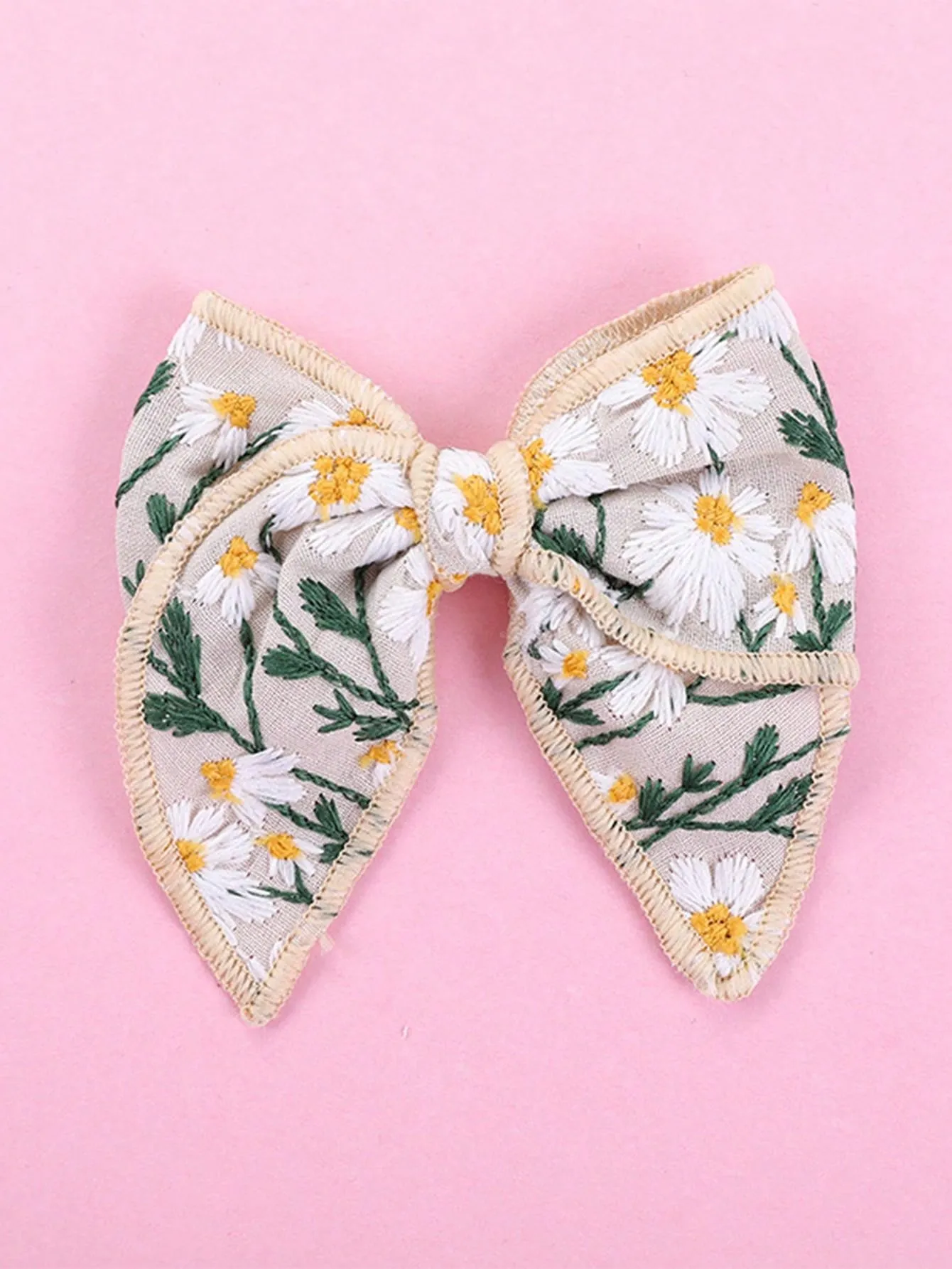 1pc Embroidered Daisy Bow Hair Clip For Kids