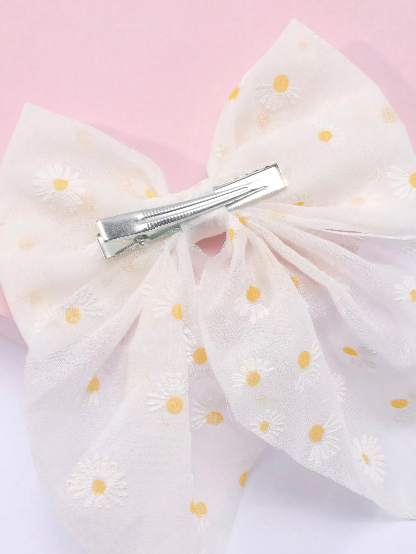 1pc White Daisy Hair Bow For Girls,Flower Pattern Bow Hair Clip With Tail,Elegant Alligator Clip Barrette,Kids Hair Accessories