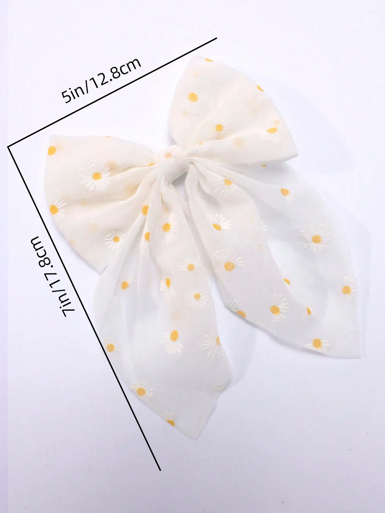 1pc White Daisy Hair Bow For Girls,Flower Pattern Bow Hair Clip With Tail,Elegant Alligator Clip Barrette,Kids Hair Accessories