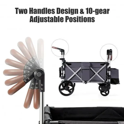 2 Passenger Push Pull Stroller with Adjustable Handle Bar