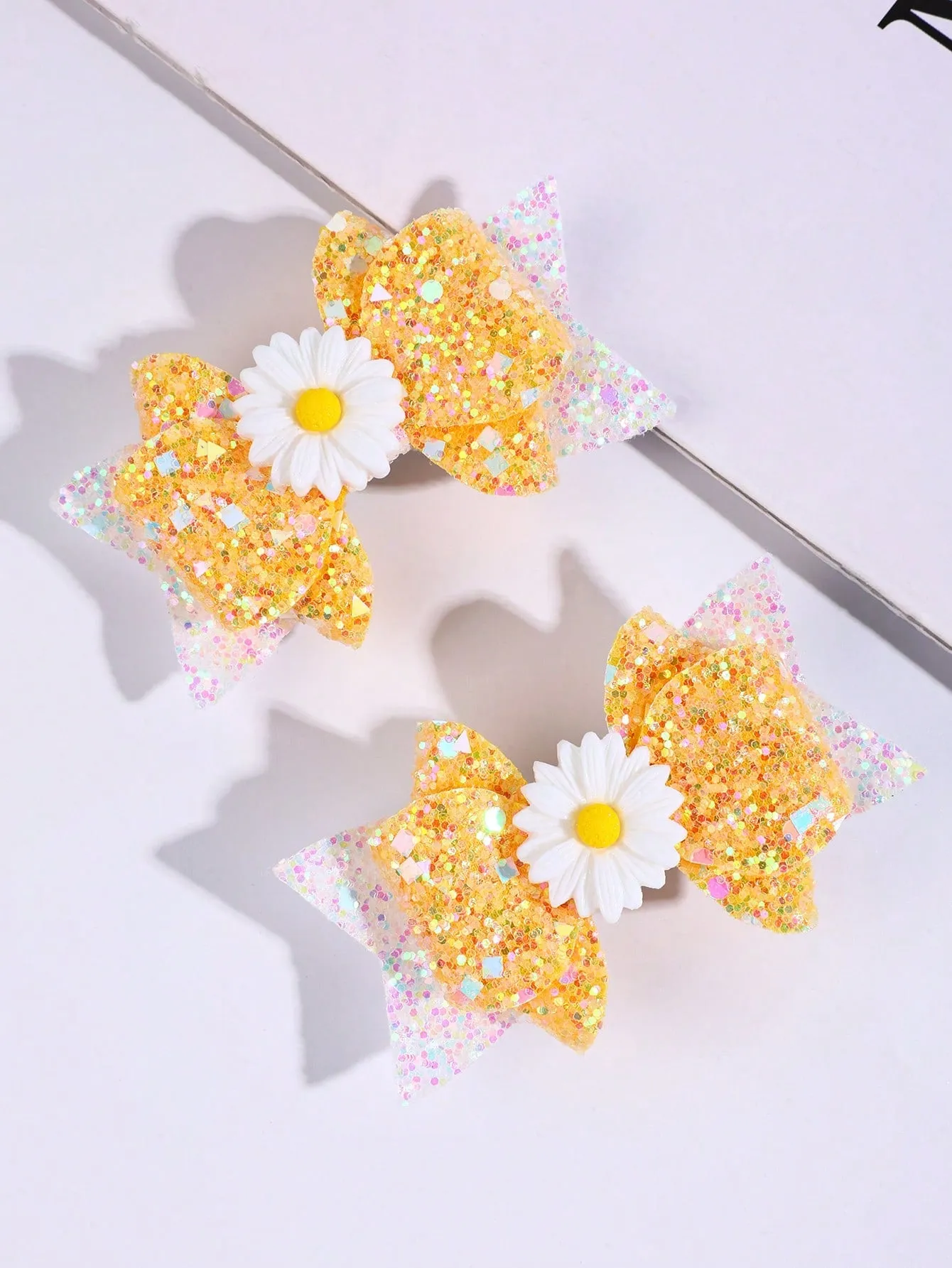 2pcs Glitter Bow Hair Clip,Small Daisy Decor Hairbow Barretts For Girls Kids Hair Accessories