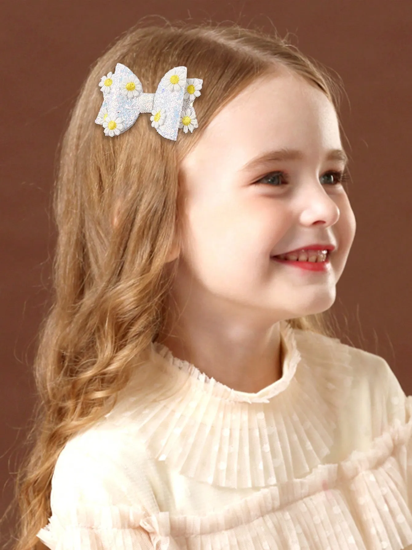 2pcs Glitter Bow Hair Clip,Small Daisy Decor Hairbow Barretts For Girls Kids Hair Accessories