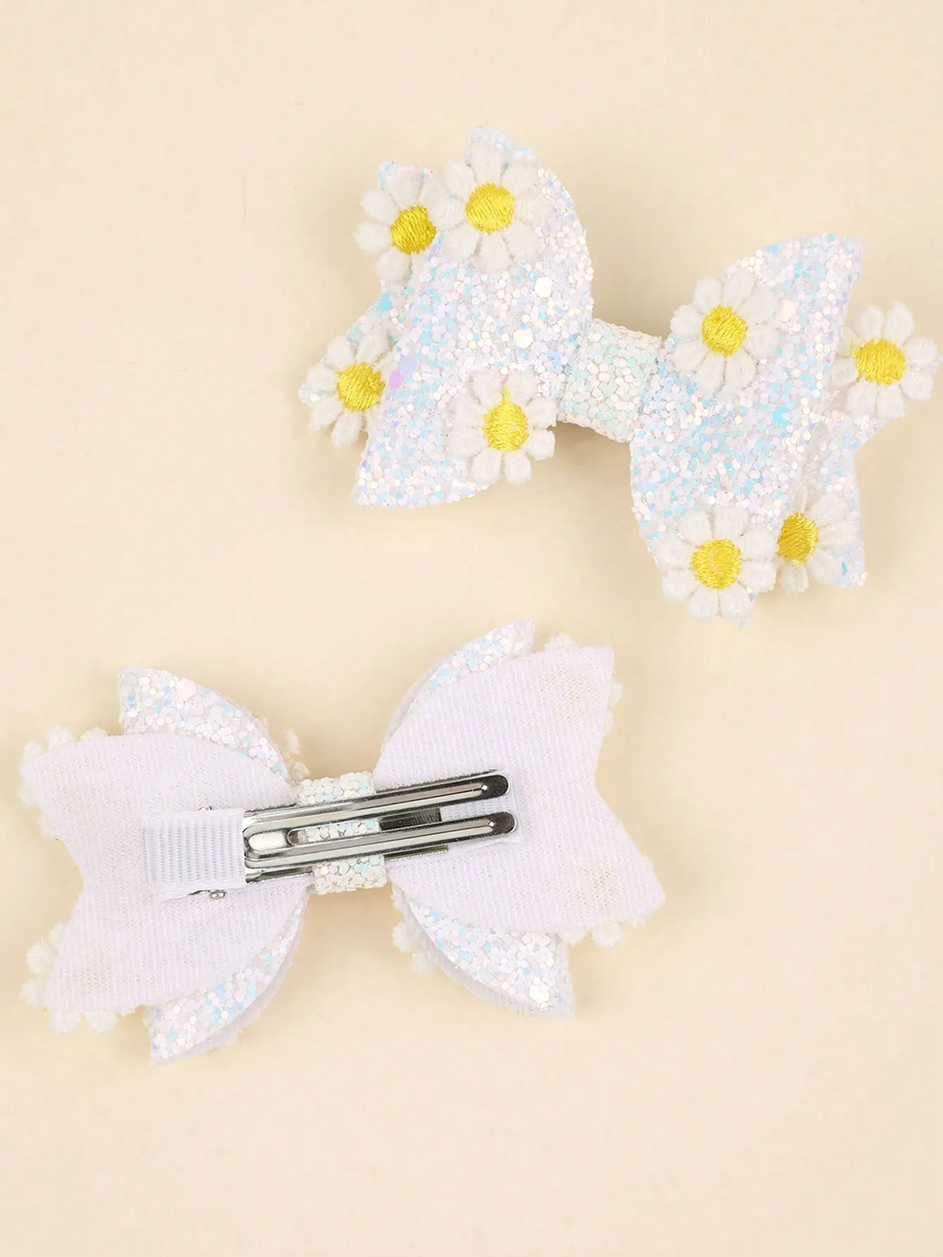 2pcs Glitter Bow Hair Clip,Small Daisy Decor Hairbow Barretts For Girls Kids Hair Accessories