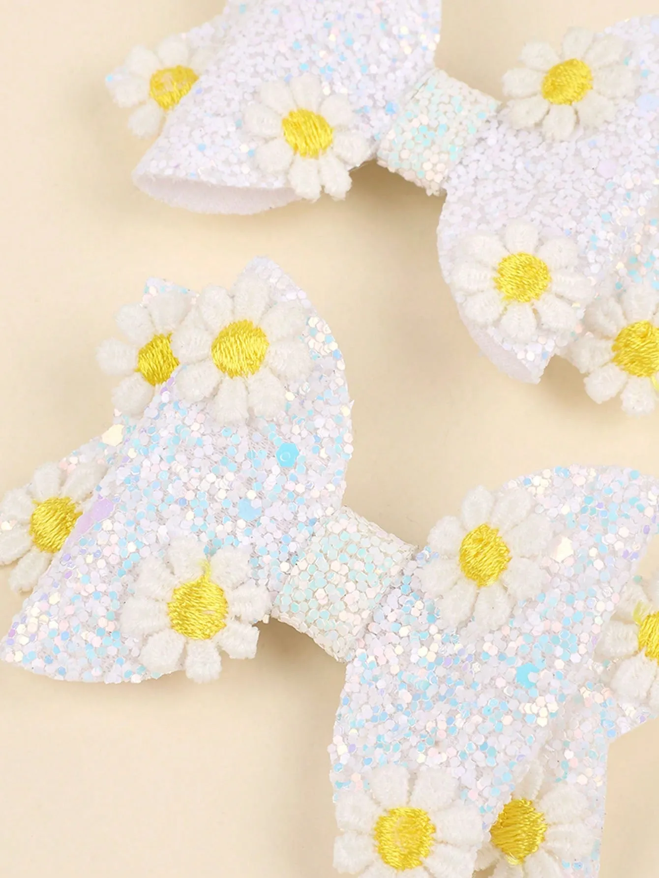 2pcs Glitter Bow Hair Clip,Small Daisy Decor Hairbow Barretts For Girls Kids Hair Accessories