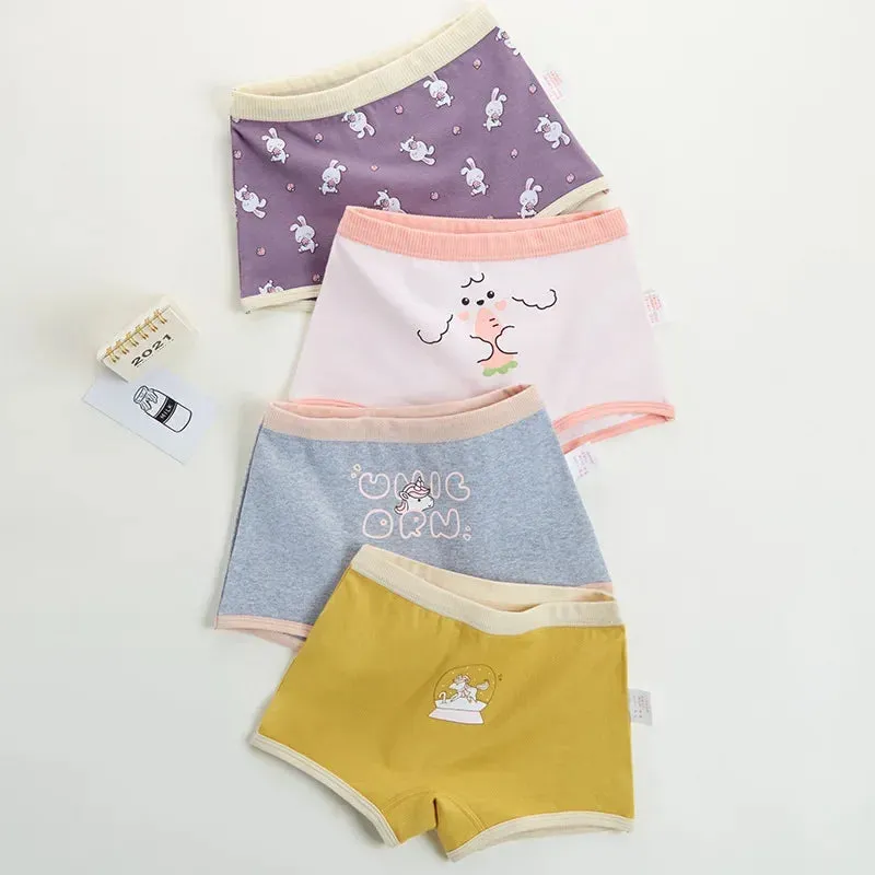 4PCS Girls Cotton Panties Summer Kid Thin Breathable Cartoon Briefs 2 y Young Children Underwears Toddler Antibacterial Knickers