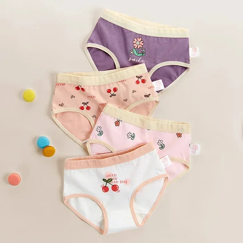 4PCS Girls Cotton Panties Summer Kid Thin Breathable Cartoon Briefs 2 y Young Children Underwears Toddler Antibacterial Knickers