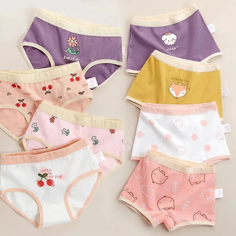 4PCS Girls Cotton Panties Summer Kid Thin Breathable Cartoon Briefs 2 y Young Children Underwears Toddler Antibacterial Knickers