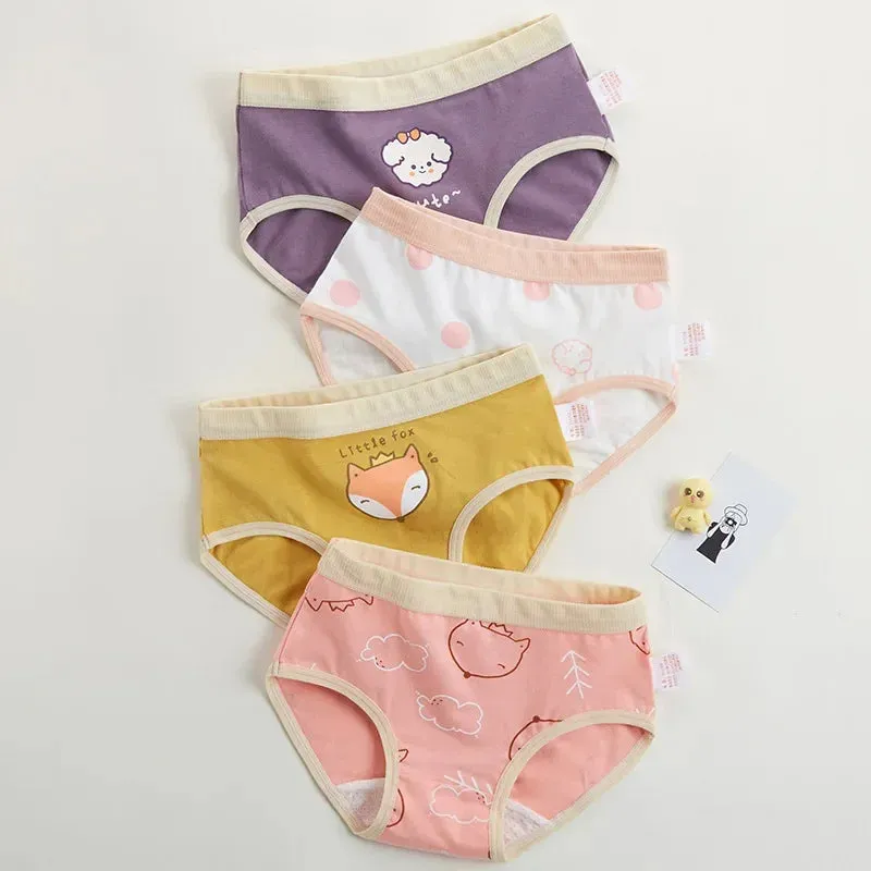 4PCS Girls Cotton Panties Summer Kid Thin Breathable Cartoon Briefs 2 y Young Children Underwears Toddler Antibacterial Knickers