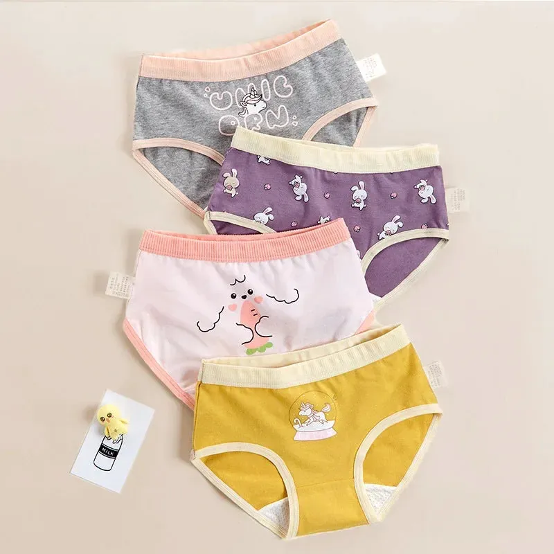 4PCS Girls Cotton Panties Summer Kid Thin Breathable Cartoon Briefs 2 y Young Children Underwears Toddler Antibacterial Knickers