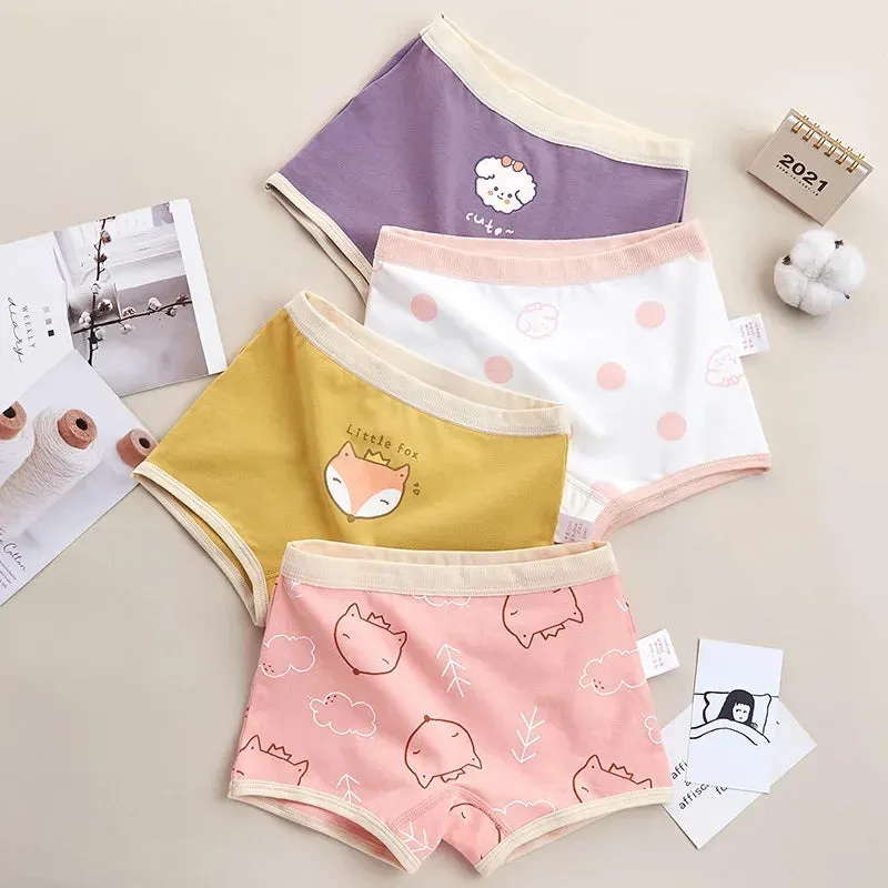 4PCS Girls Cotton Panties Summer Kid Thin Breathable Cartoon Briefs 2 y Young Children Underwears Toddler Antibacterial Knickers