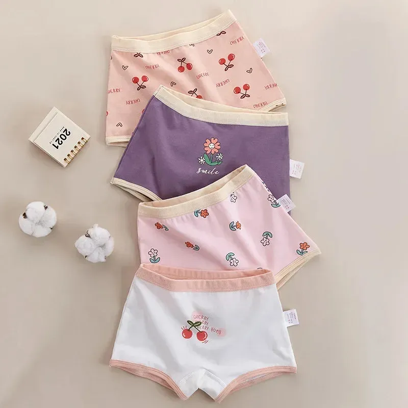 4PCS Girls Cotton Panties Summer Kid Thin Breathable Cartoon Briefs 2 y Young Children Underwears Toddler Antibacterial Knickers