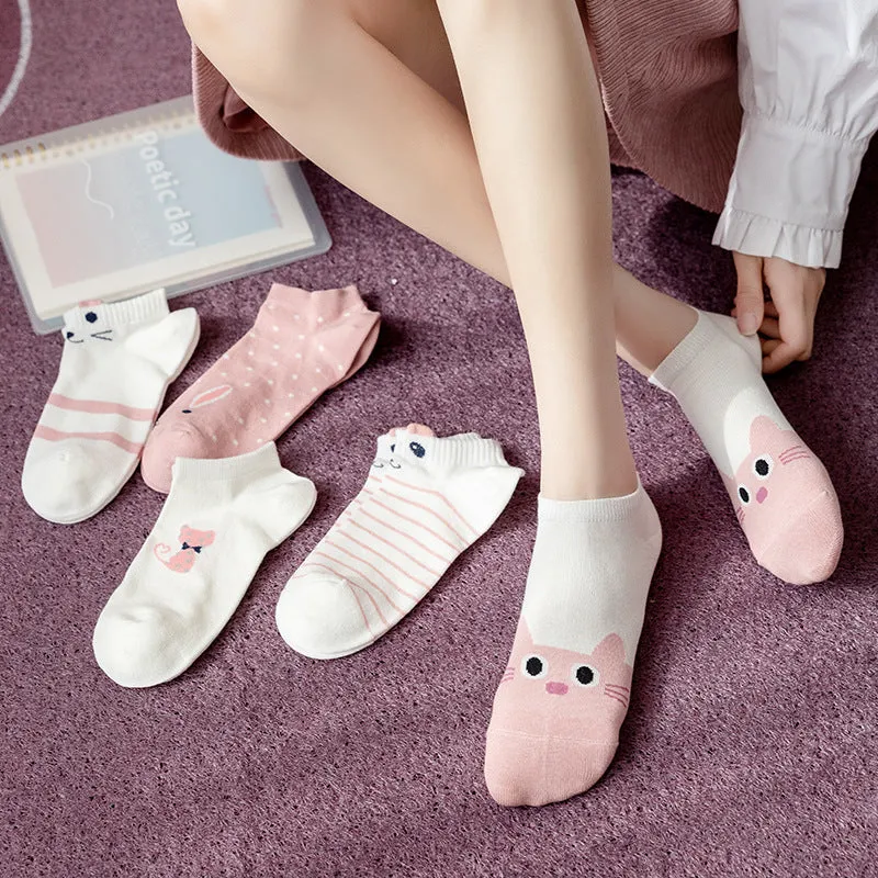 5 Pairs Women's Kitty Crew Socks