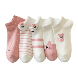 5 Pairs Women's Kitty Crew Socks