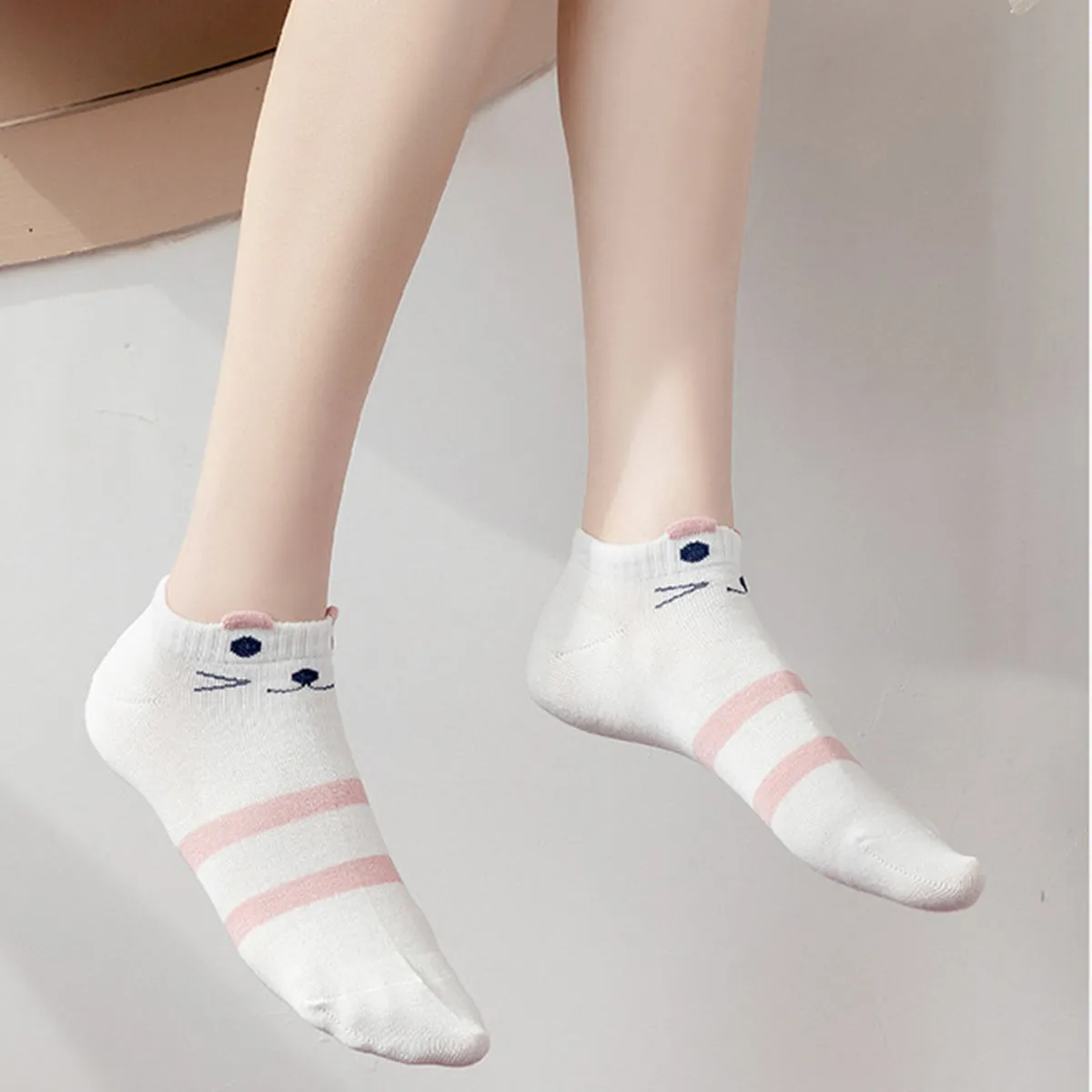 5 Pairs Women's Kitty Crew Socks