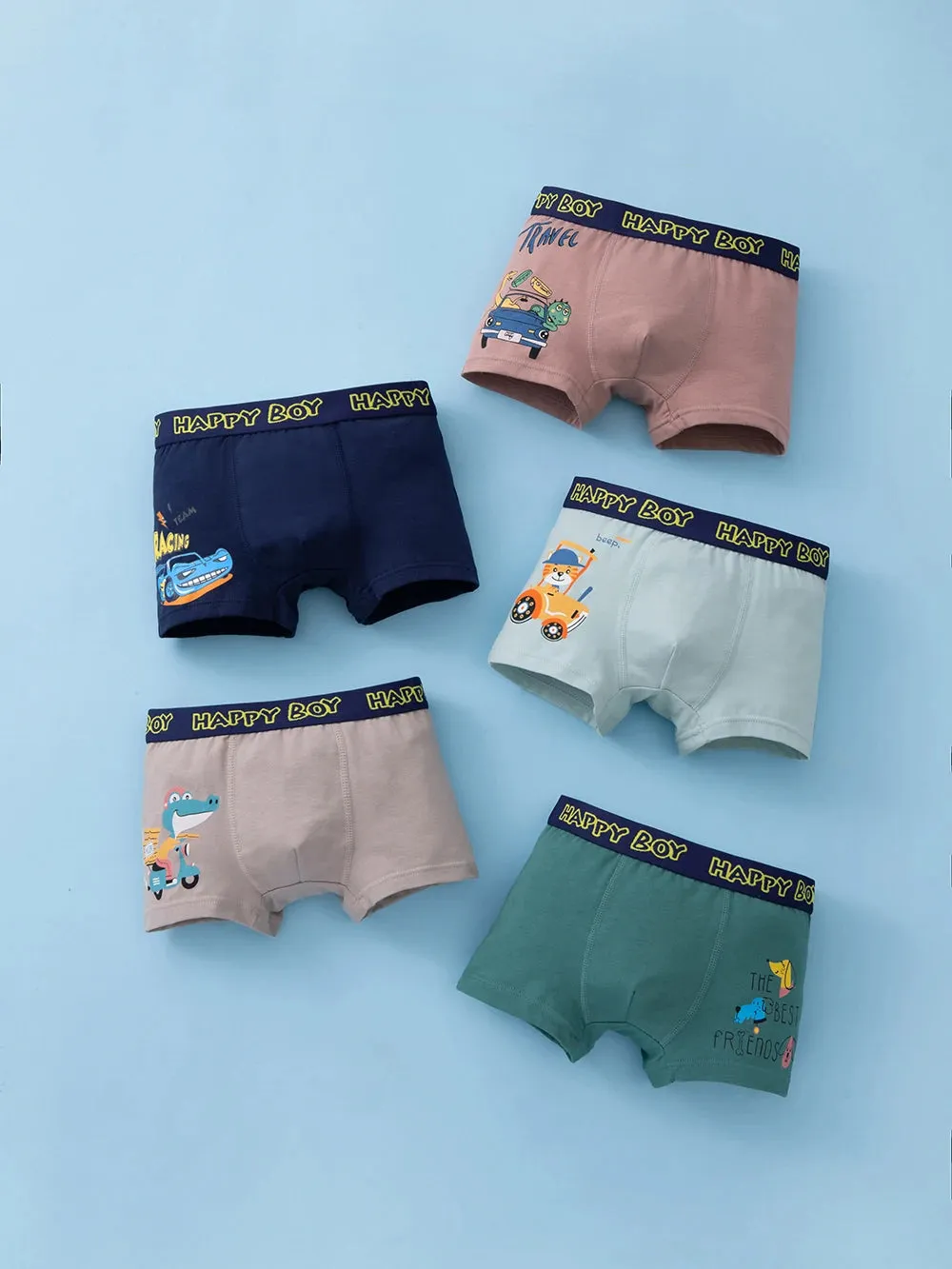 5 pieces mixed boys underwear truck car dinosaur animal 95% cotton breathable children's underwear