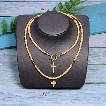 85 cm long women's cross pendant necklace fashion color beads boho double statement women's necklace direct sales