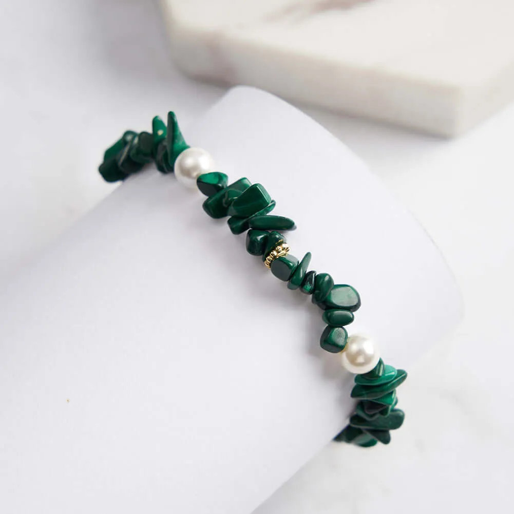 925 Silver Malachite Beaded Bracelet