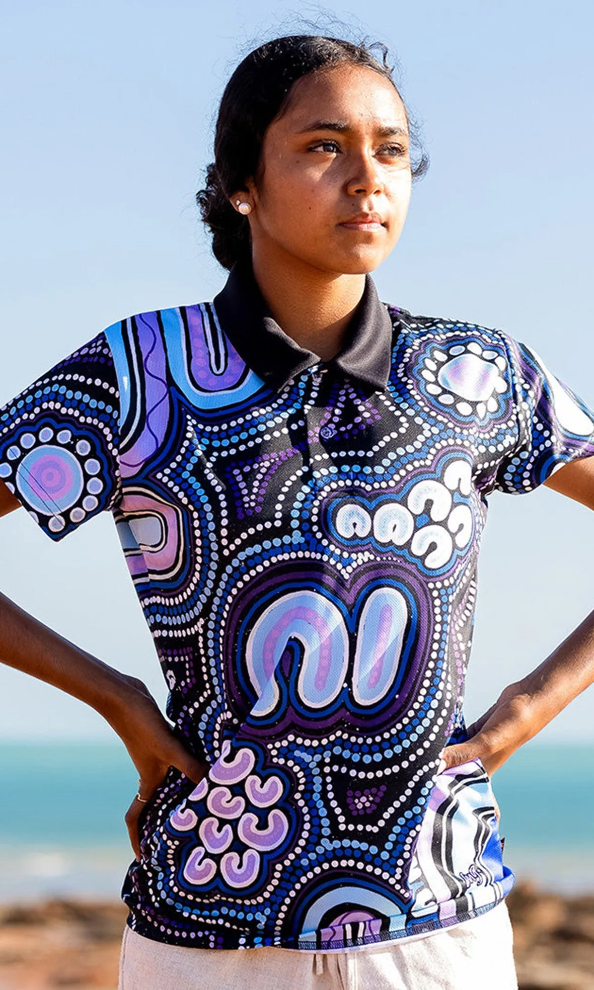 Aboriginal Art Kids Unisex Polo Koorrookee 'Grandmother'