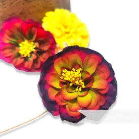 'Akari' 7cm Vintage 1960/70s Wired Japanese Vibrant Dahlia Silk Flower