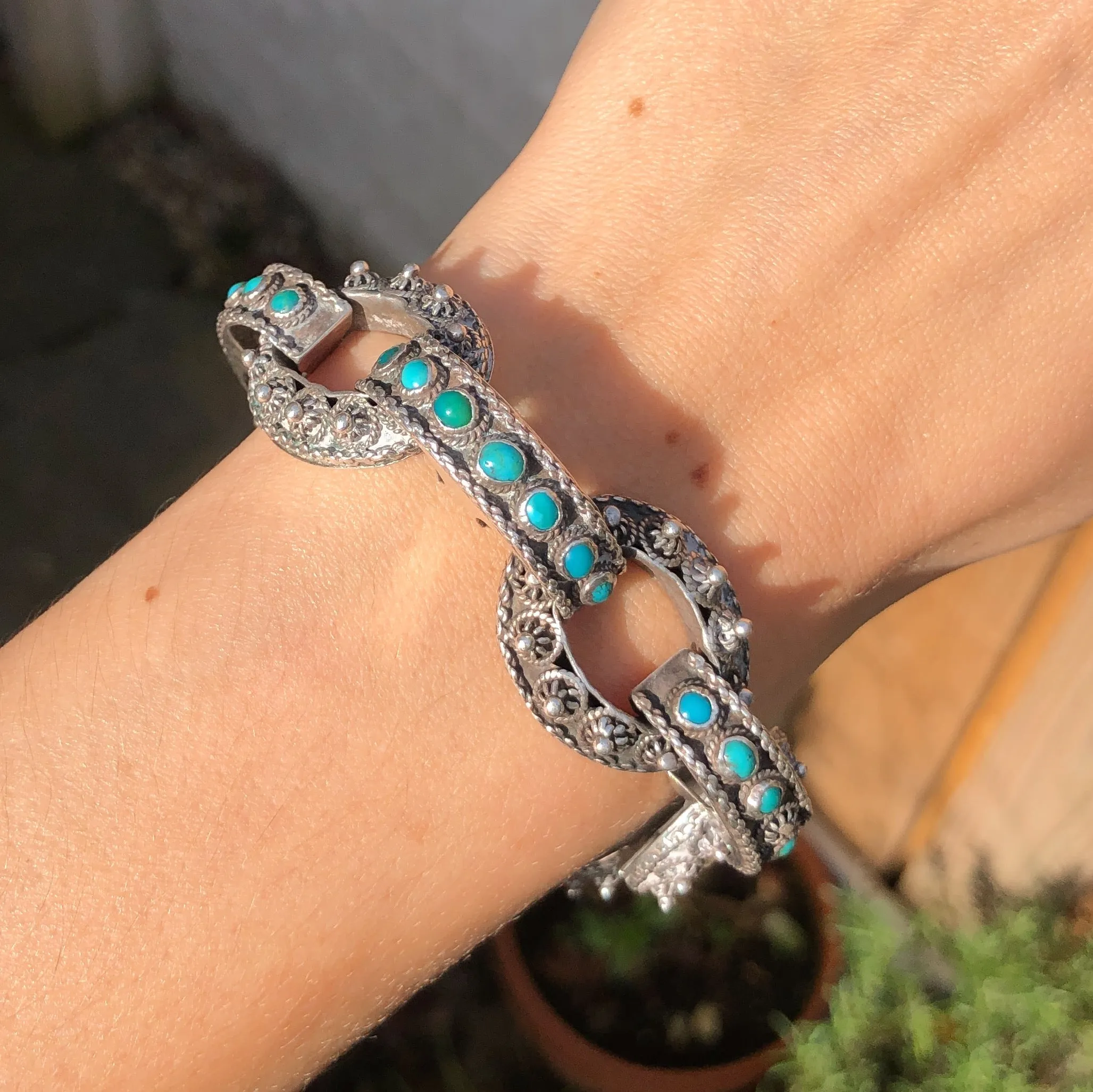 Antique Austro Hungarian Silver Turquoise Bracelet