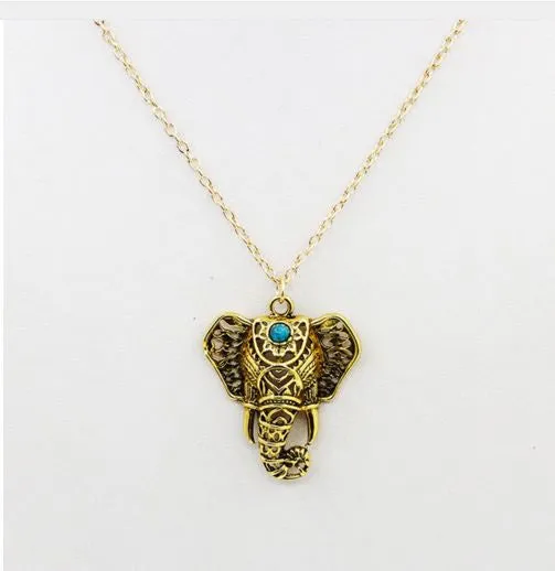 Antique Elephant Necklaces Pendants Link Chain Gold Silver Charm Women Jewelry