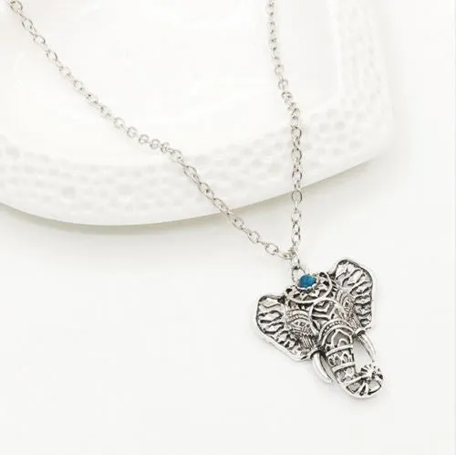 Antique Elephant Necklaces Pendants Link Chain Gold Silver Charm Women Jewelry