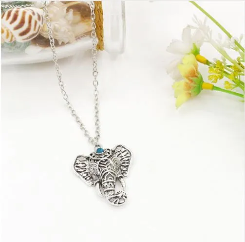 Antique Elephant Necklaces Pendants Link Chain Gold Silver Charm Women Jewelry