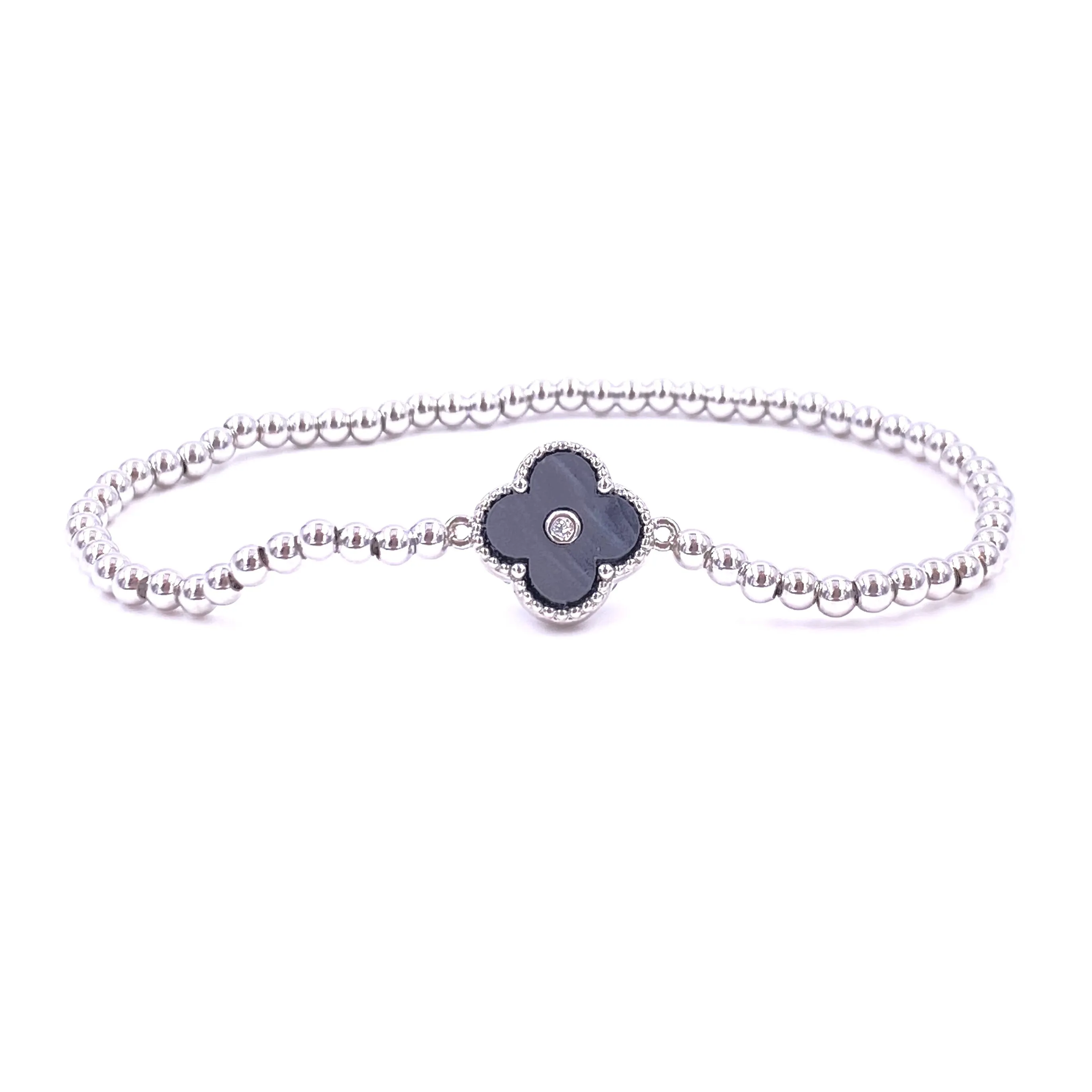 Ashley Gold Stainless Steel CZ Enamel Flower Design Stretch Bracelet