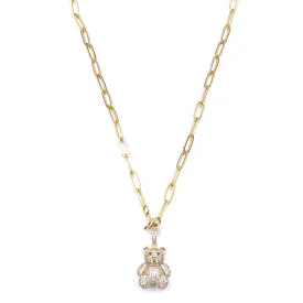 Ashley Gold Stainless Steel Gold plated CZ Teddy Bear Charm Necklace