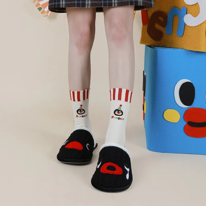 Beligogo Cute Cartoon Penguin and Striped Crew Socks: Soft, Breathable and Anti-Slip for Spring & Fall