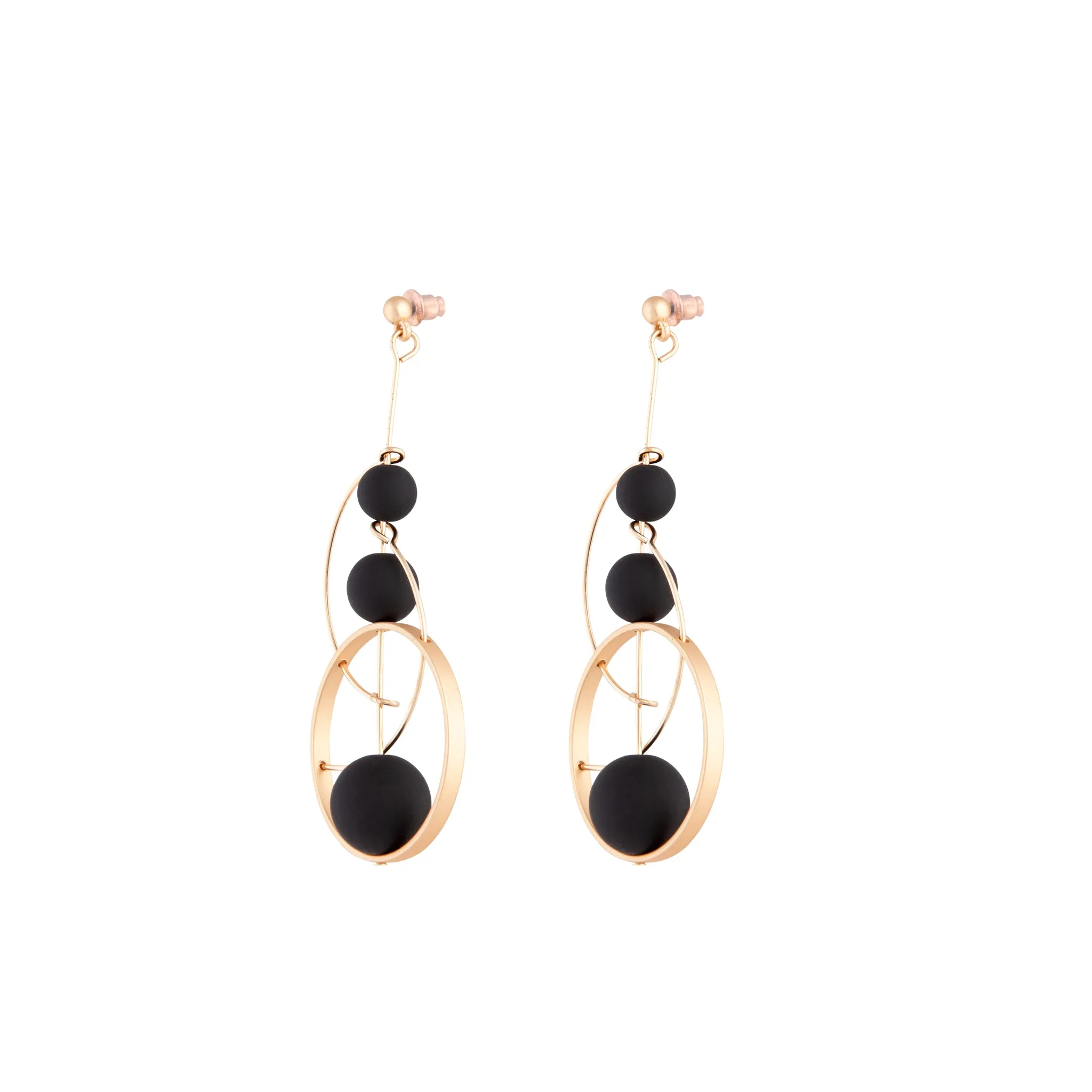 Black Rose Gold Ball Loop Stick Earrings