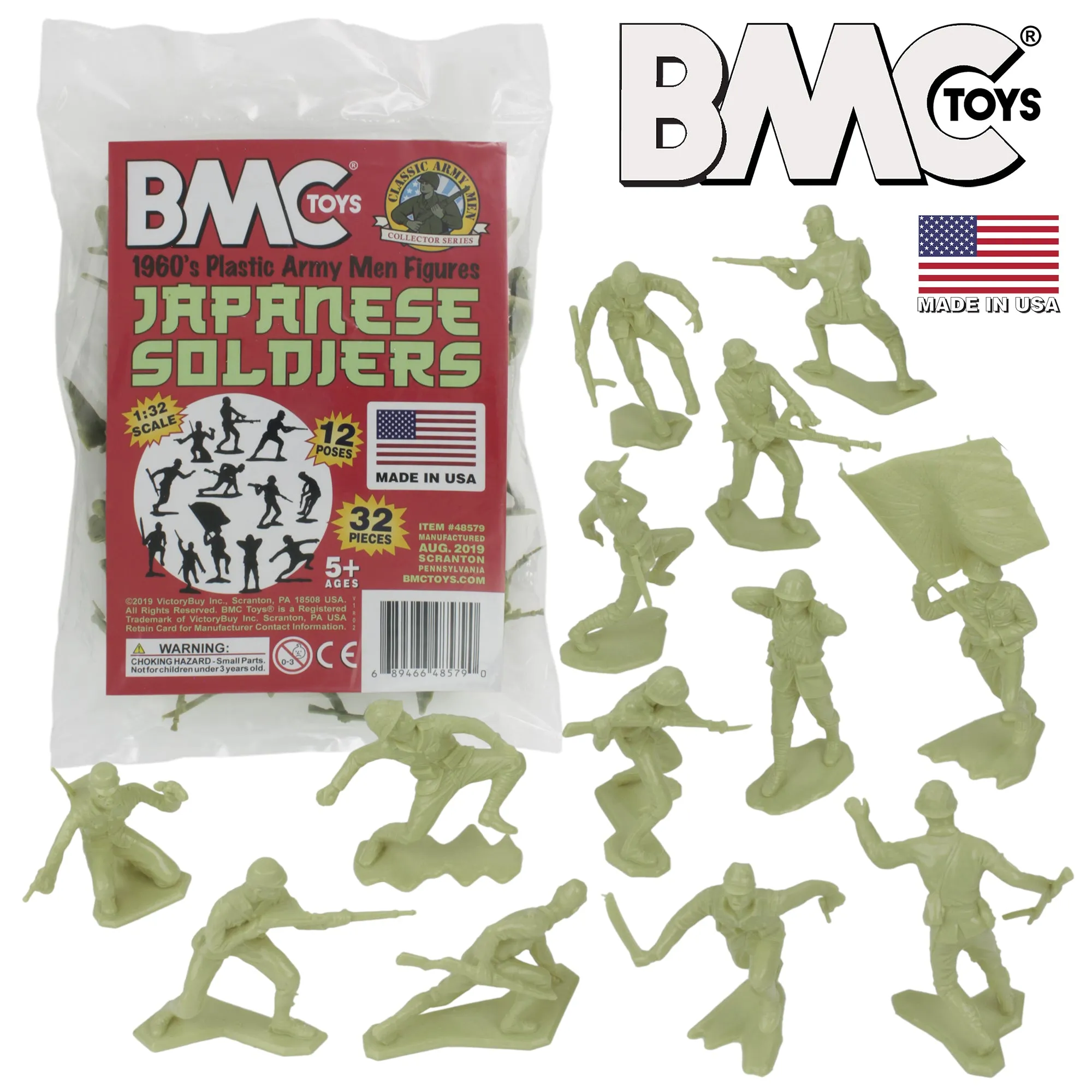 BMC Classic Marx Japanese Plastic Army Men Khaki-Green 32pc WW2 Soldier Figures