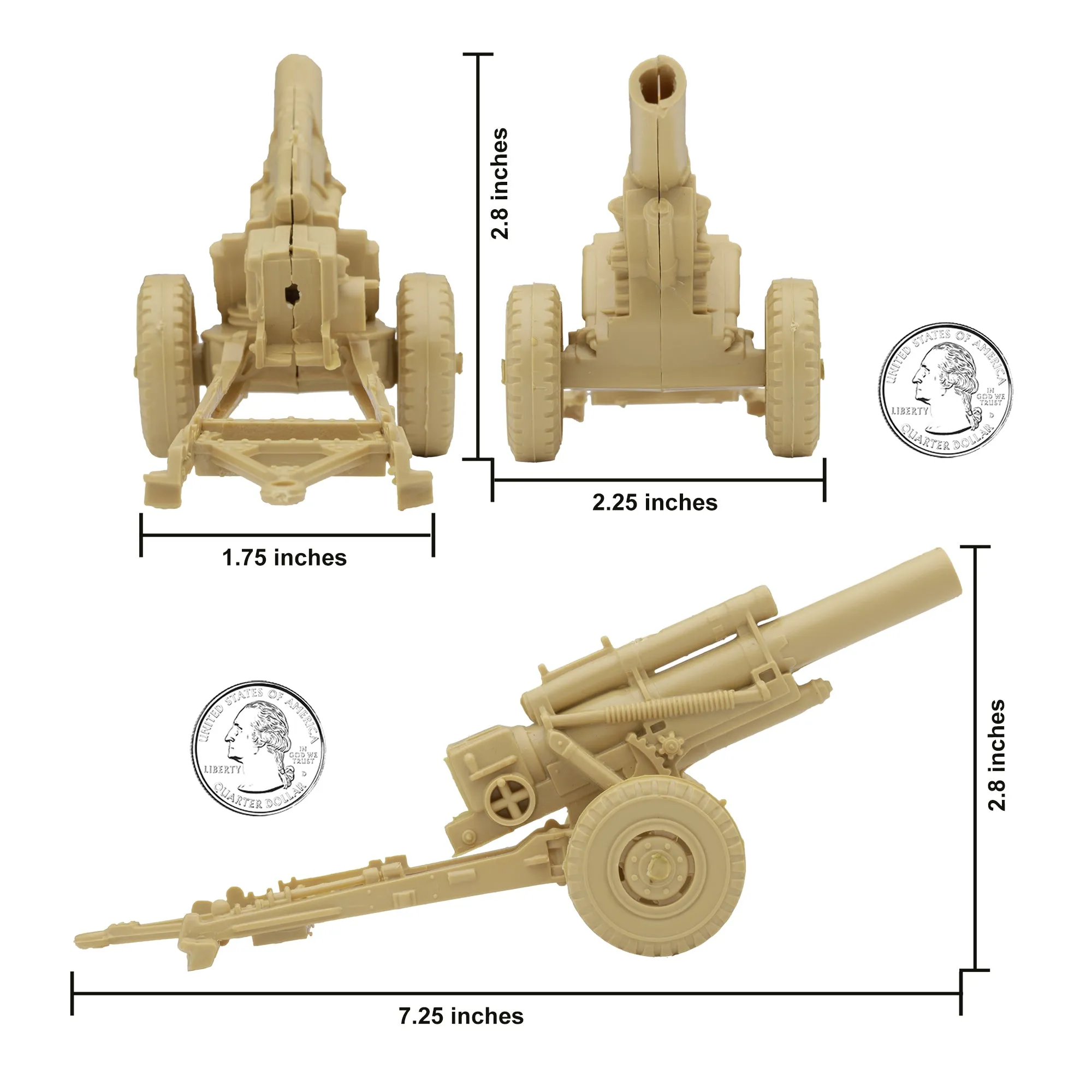 BMC Classic Marx US Military HOWITZERS Tan 3pc Plastic Army Men Field Artillery