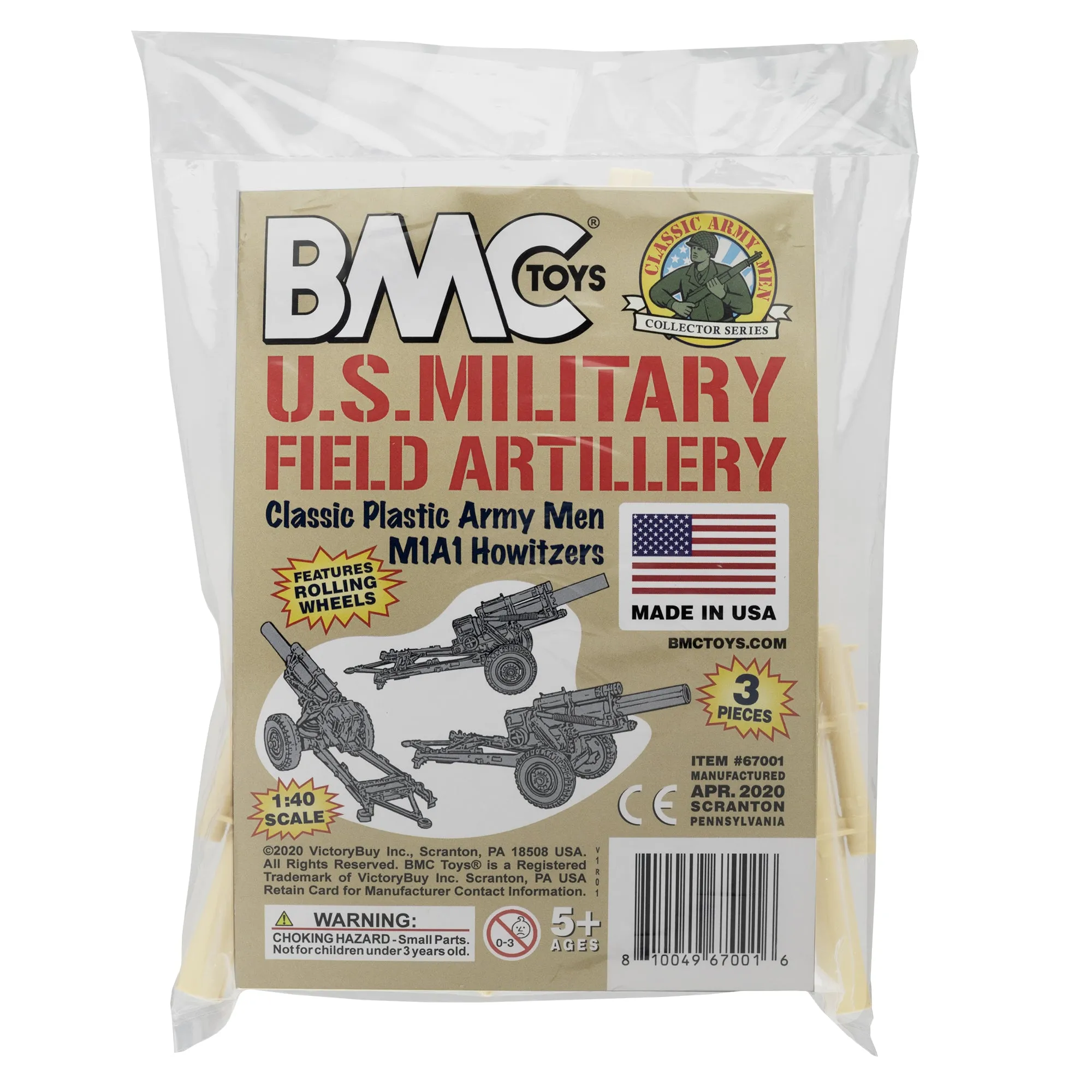 BMC Classic Marx US Military HOWITZERS Tan 3pc Plastic Army Men Field Artillery