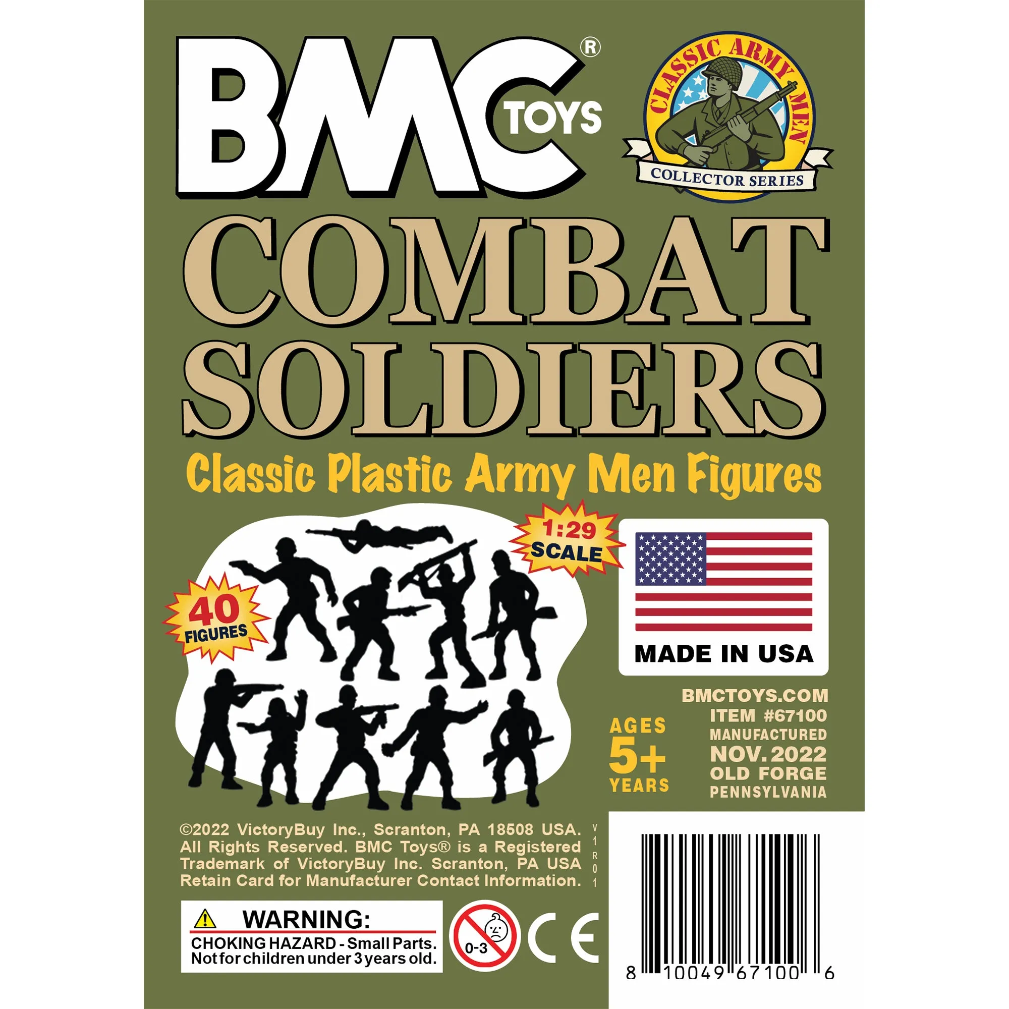 BMC Classic PLASTIC ARMY MEN - 40pc OD Green WW2 Soldier Figures - Made in USA