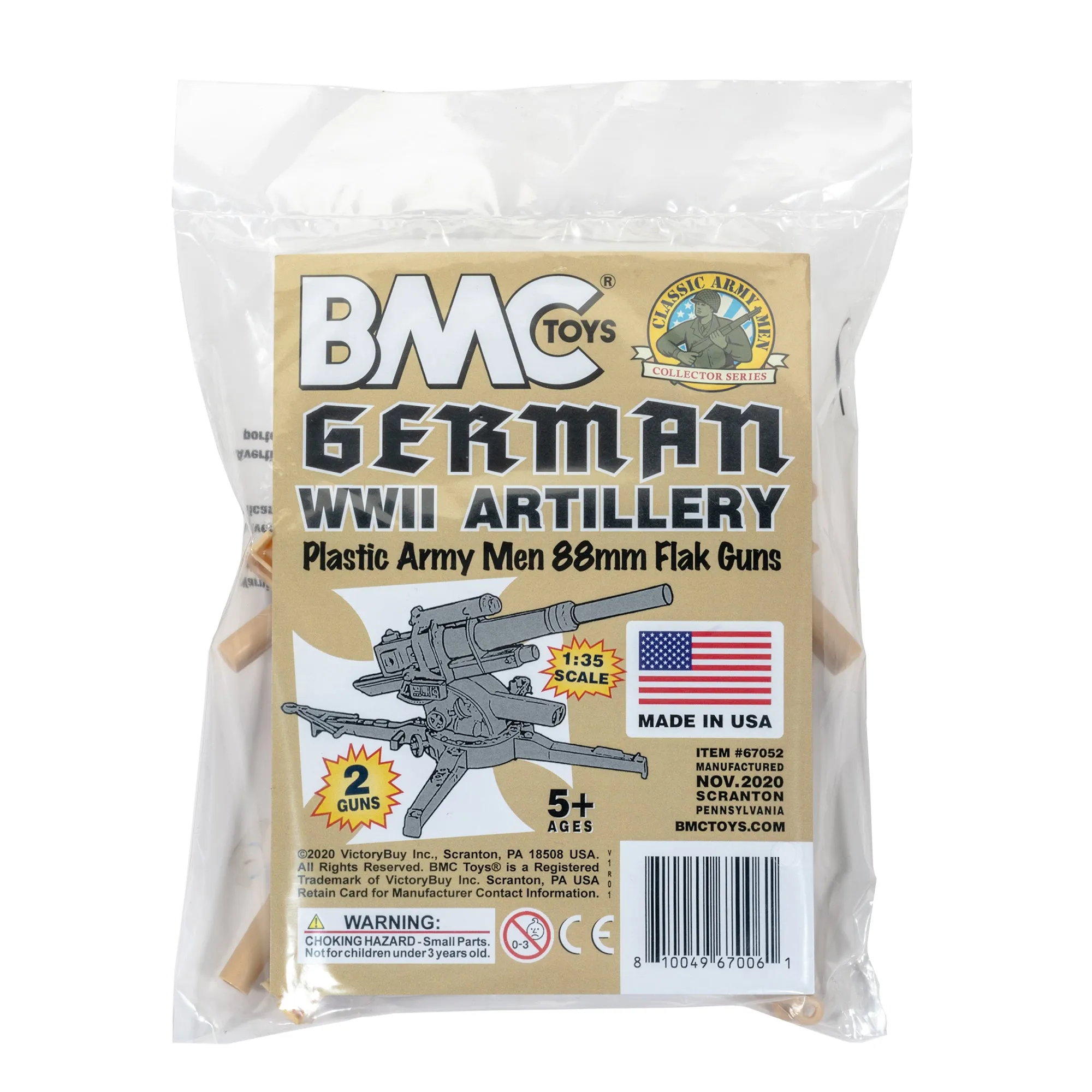 BMC Classic WW2 German 88mm Artillery - 2pc Tan PLASTIC ARMY MEN Accessories