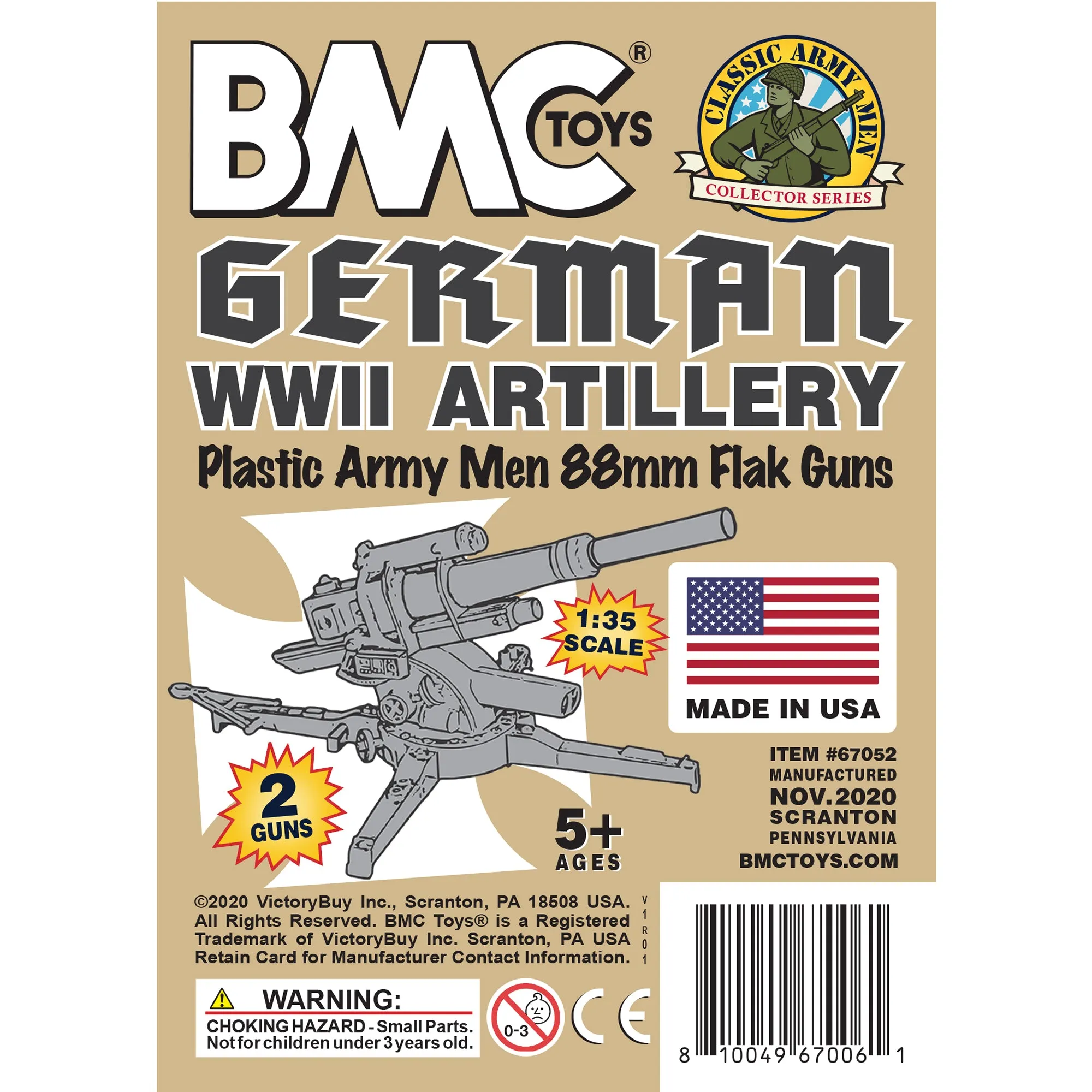 BMC Classic WW2 German 88mm Artillery - 2pc Tan PLASTIC ARMY MEN Accessories