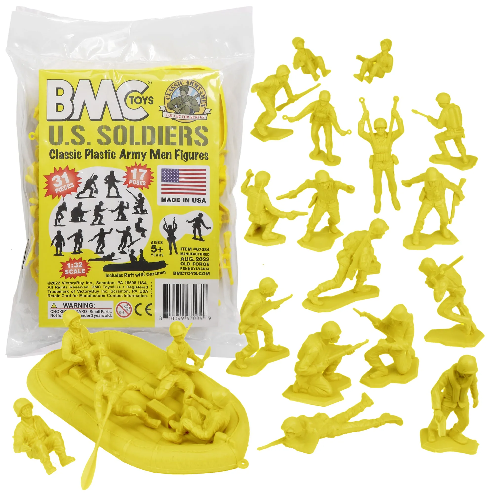 BMC Marx Plastic Army Men US Soldiers - Yellow 31pc WW2 Figures - Made in USA