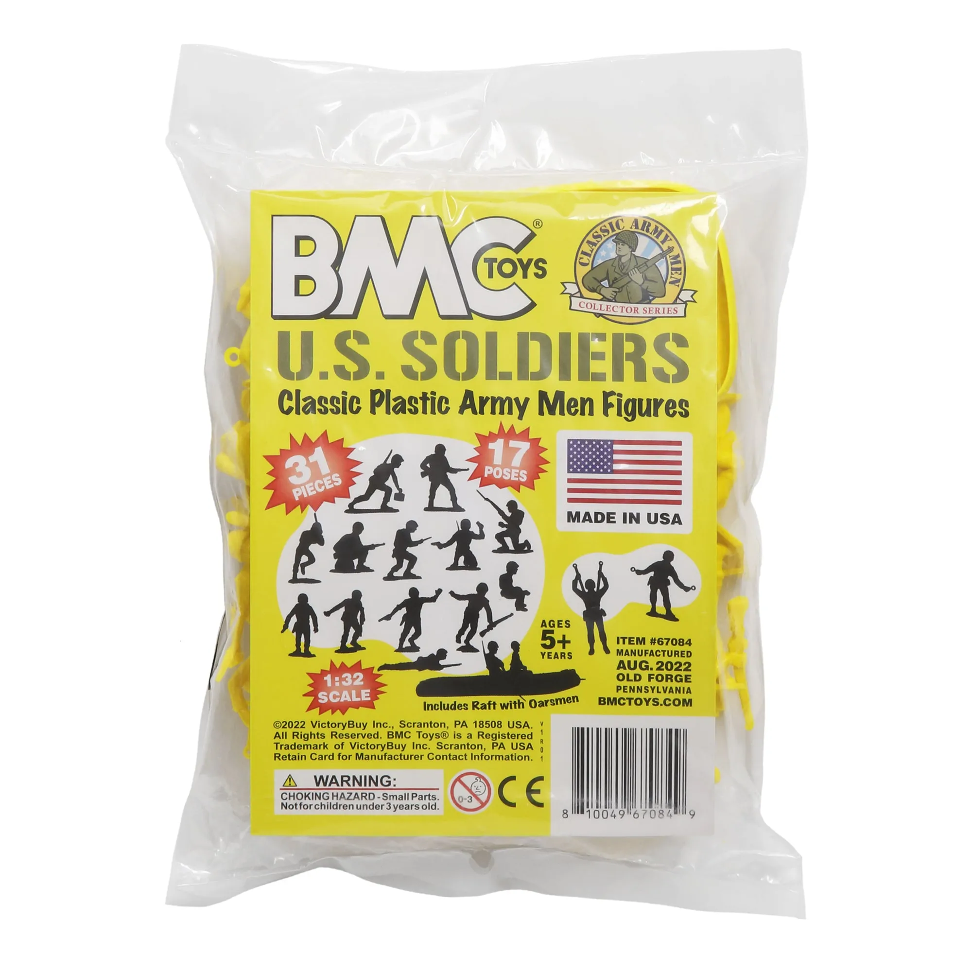 BMC Marx Plastic Army Men US Soldiers - Yellow 31pc WW2 Figures - Made in USA