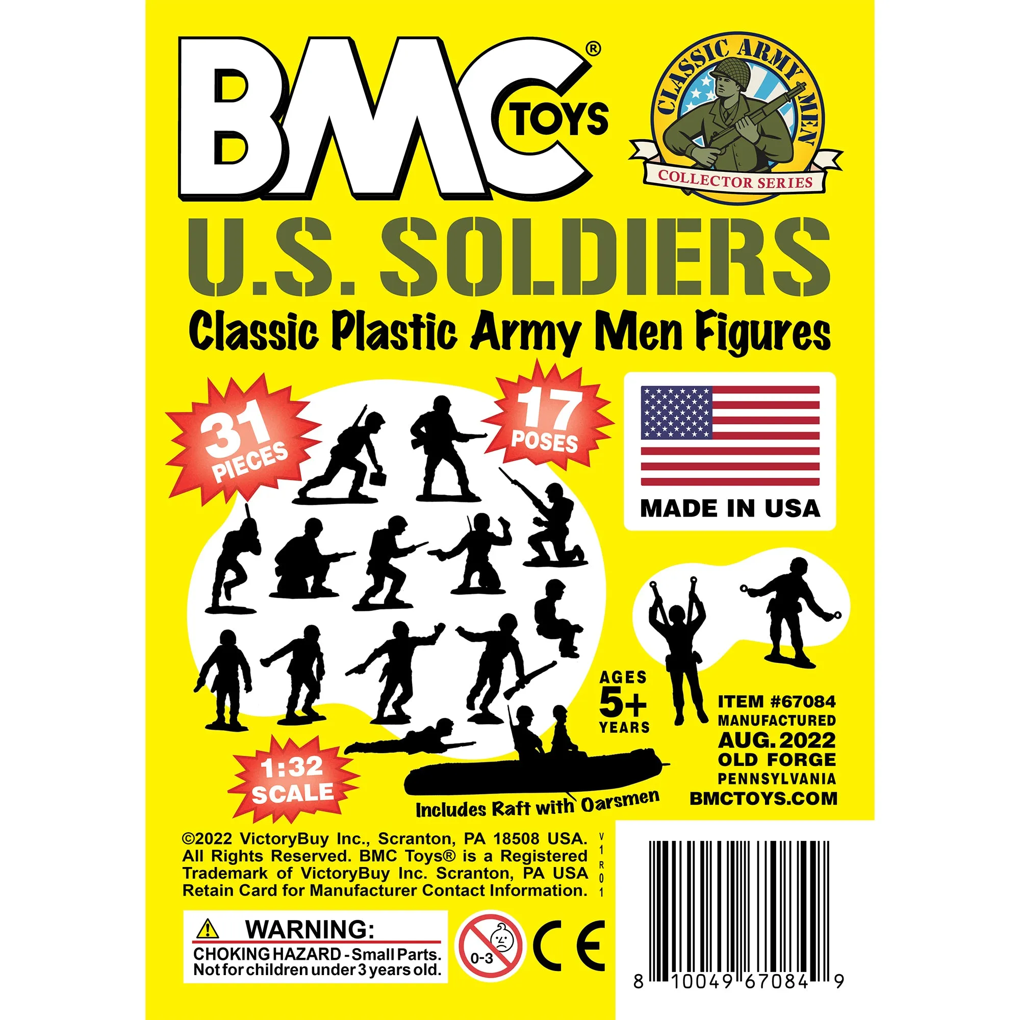 BMC Marx Plastic Army Men US Soldiers - Yellow 31pc WW2 Figures - Made in USA