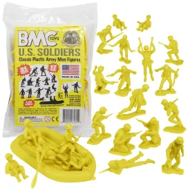 BMC Marx Plastic Army Men US Soldiers - Yellow 31pc WW2 Figures - Made in USA