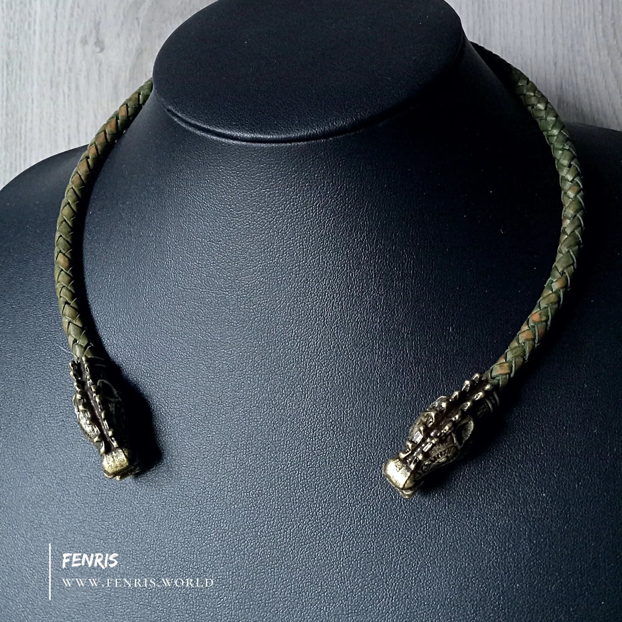 Bronze Torc Stag Green Leather | Fenris