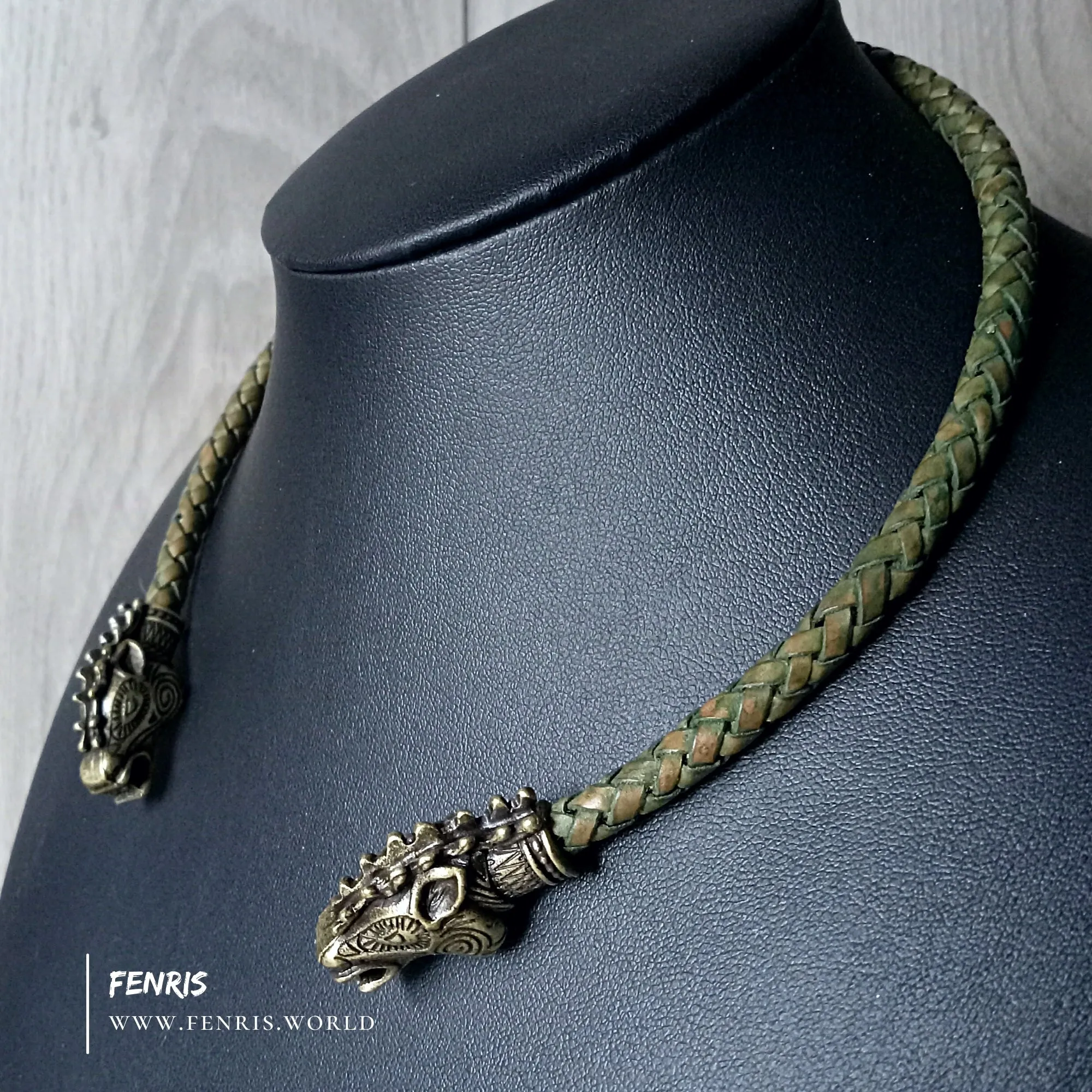 Bronze Torc Stag Green Leather | Fenris