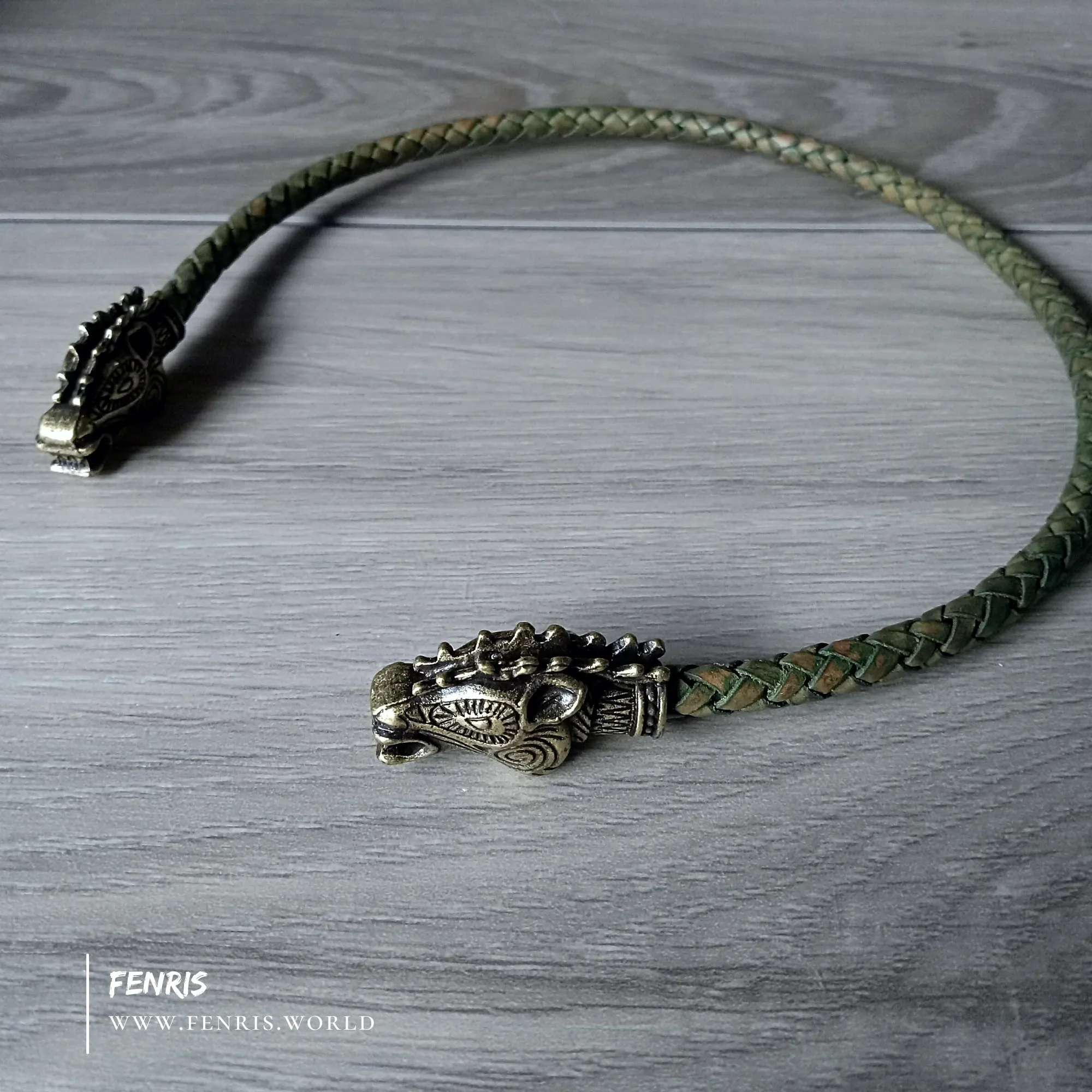 Bronze Torc Stag Green Leather | Fenris