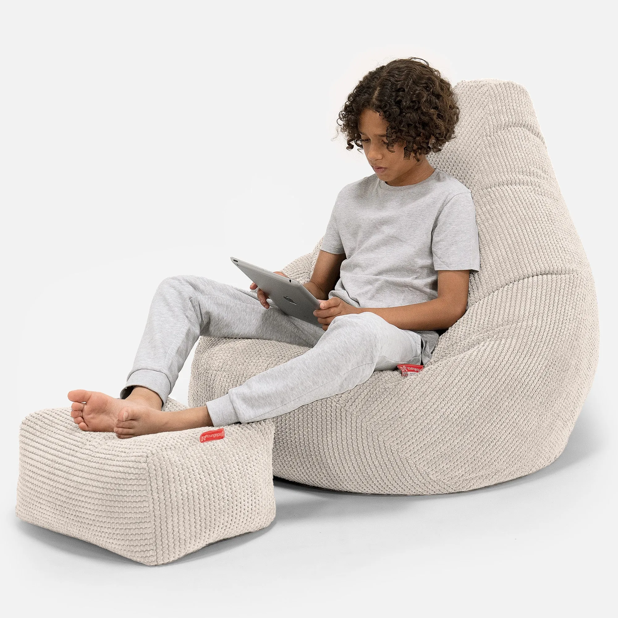 Children's Gaming Bean Bag Chair 6-14 yr - Pom Pom Ivory