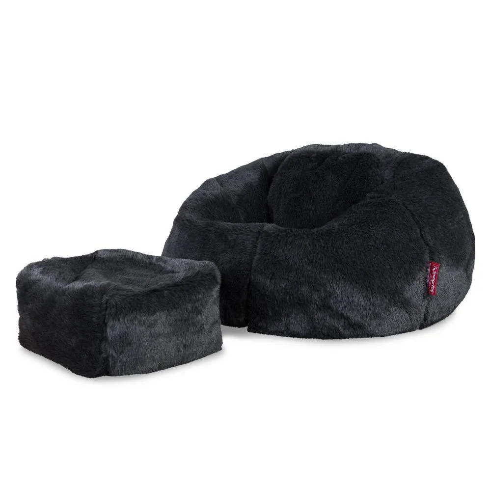 Classic Bean Bag Chair - Faux Fur Sheepskin Black