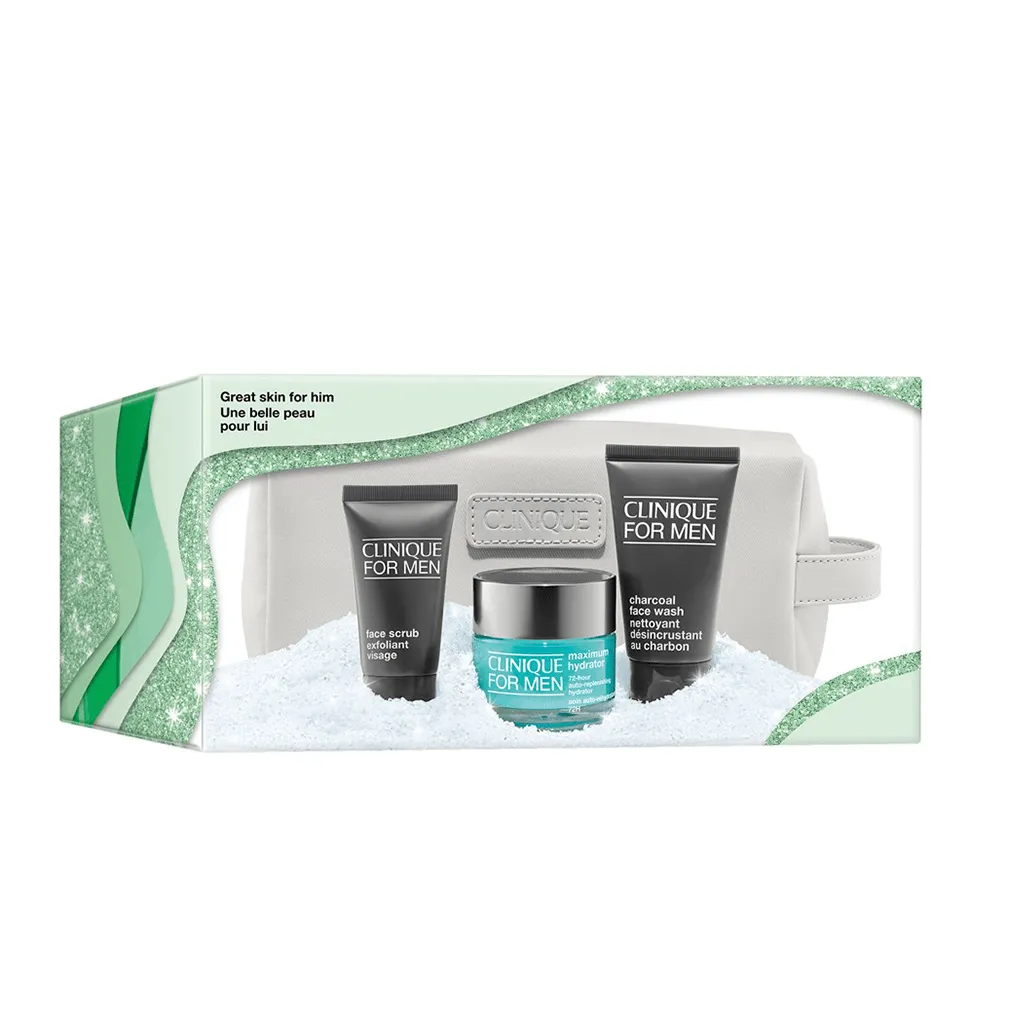 Clinique Men's Skincare Gift Set (Maximum Hydrator 72-Hour 50ml   Charcoal Face Wash 50ml   Face Scrub 30ml)